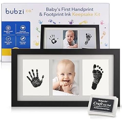 Bubzi Co Baby Handprint Kit & Footprint Photo Frame for Newborn Girls and Boys, Unique Baby Shower Gifts Set for Registry, Memorable Keepsake Decorations for Room Wall or Nursery Decor (Jet Black)