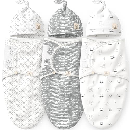KeaBabies 3-Pack Organic Swaddles for Newborns Girls, Boys with Hats - Soft Cotton Baby Sleep Sacks 0-3 Months, Breathable Baby Hats and Swaddles 0-3 Months, Newborn Essentials Must Haves (Nordic)