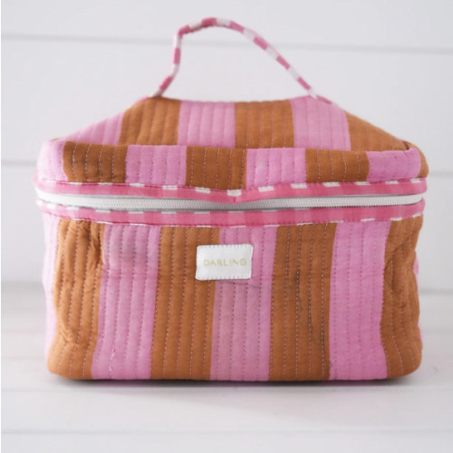 Quilted Train Case - Pink Saddle Stripe
