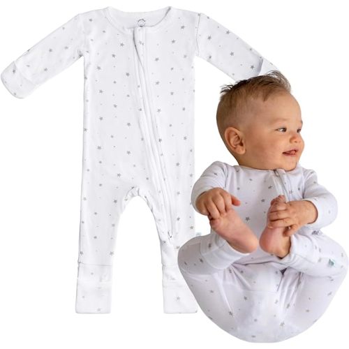 Dreamland Baby Bamboo Viscose Baby Pajamas (0-9 months). Ultra Soft Viscose Sleepers with 2-Way Zipper, Mitten & Foot Cuffs