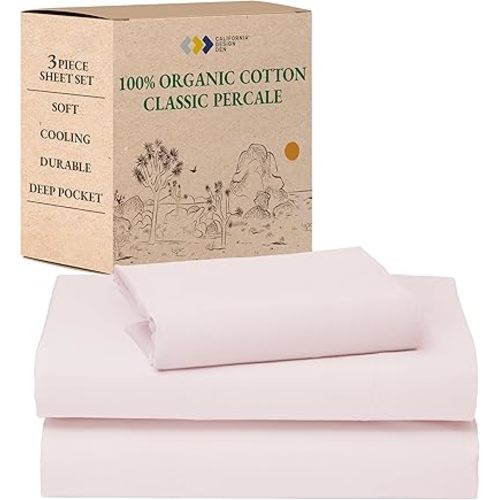 100% Organic Cotton Sheets Twin XL  - Breathable and Durable Bedding - Pink