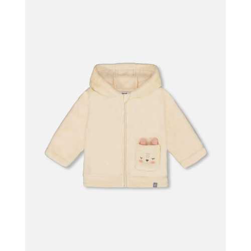 Plush Hooded Jacket Off White