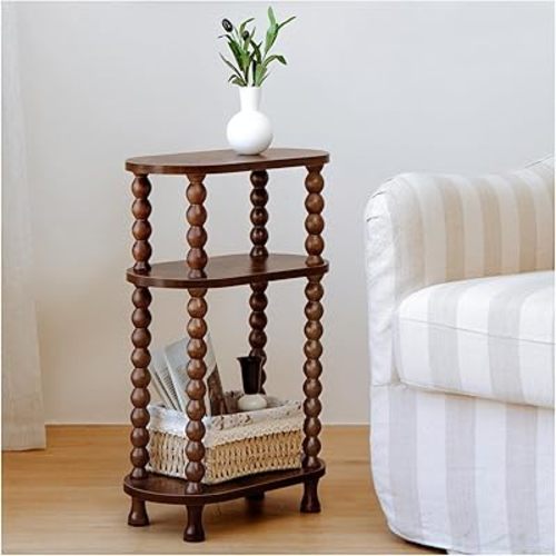 Narrow Small Side Table, Slim End Table with Storage, Wooden Bedside Table Nightstand, Skinny Accent Table for Small Spaces, Bedroom, Living Room