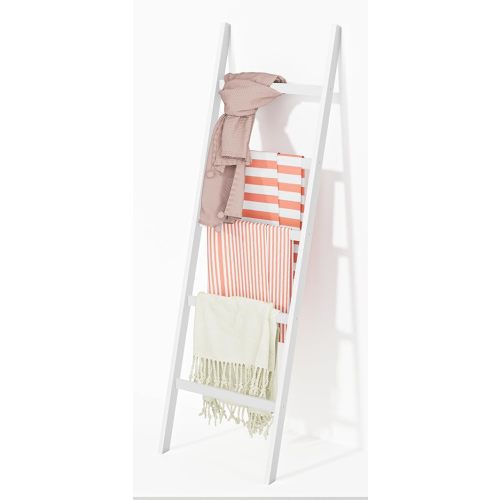 WTZ Bamboo Blanket Ladder, 5-Layer Towel Racks, Blanket Holder with Anti-Slip Construction Home Decor, Decorative Blanket, Quilt, Towel, Scarf Ladder Shelves for Livingroom, Bedroom, Bathroom, White