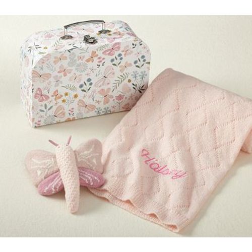 Wildflower Butterfly Blanket and Rattle Gift Set , Pink Multi
