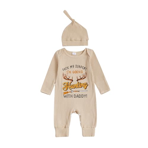 YOKJZJD Pack My Diapers I'm Going Fishing/Firefighter/Hunting With Daddy Newborn Baby Boy Girl Knitted Romper Fall Outfits