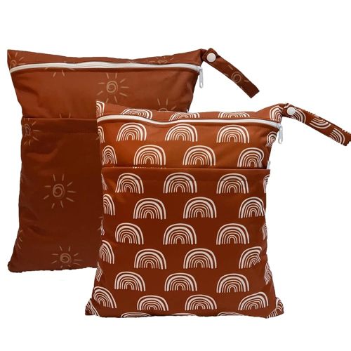 Wet Dry Bag for Cloth Diapers, 2PCS Waterproof Reusable Wet Bag with Zippered Pockets, Washable, Reusable for Travel, Beach, Pool, Stroller, Diapers, Dirty Gym Clothes, Swimsuits, 14x12In