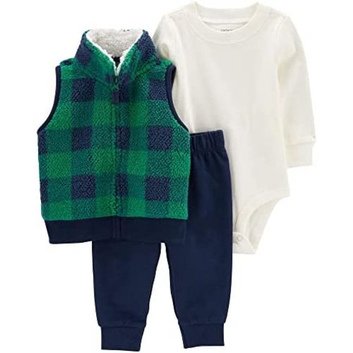 Carter's Baby Boys' 3 Piece Plaid Patch Little Vest Set