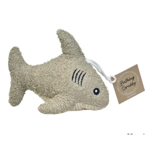 Plantlife Soft Shark Bath Scrubby - Hand Made Natural Ramie Scrubby Safe for Kids to Use - Naturally Dyed Ramie for Shower - Kid Tested with No Removable Parts