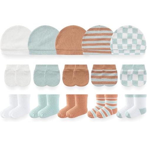 Baby Girls Boys Hats Mittens and Socks Set Cotton Infant Caps Newborn Soft Gloves 0-6 Months