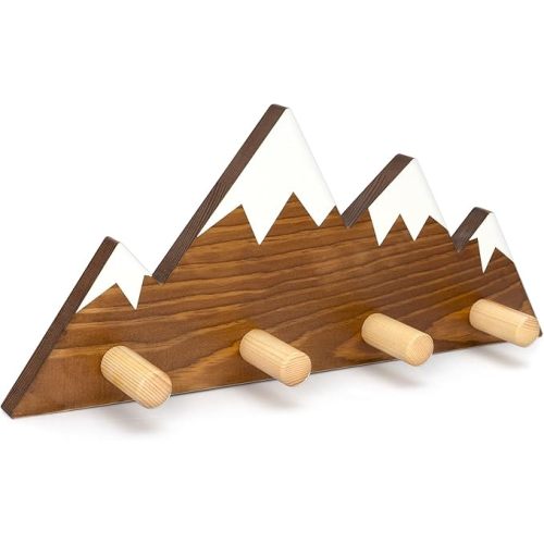 Mountain Wall Hooks - Woodland Nursery Decor - Wall Mount Organizer for Kids Coats & Towels - Ideal Adventure Mountain Decor Baby Shower Gifts - Walnut Finish