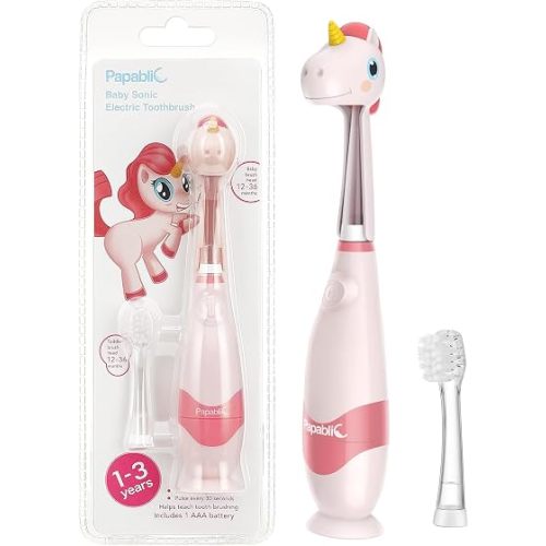 Papablic Toddler Electric Toothbrush for Age 2-4, Pink Unicorn Doris