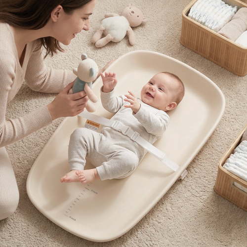 Baby Changing Pad, Domipet Eva Diaper Changing Station, with Height Ruler & Anti Slip Bottom, Waterproof, Beige