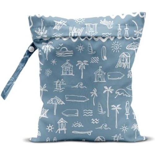 Wet Bag for Swimsuit Pool Travel Baby Cloth Diapers Dirty Yoga Gym Clothes Beach Bags Summer Gifts for Women Men Beach Vacation Essentials Costal Blue Waterproof Wet Dry Bag Travel Laundry Bags