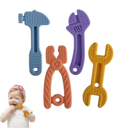 Chuya Baby Teether Toys, Chew Toy for Babies 3-12 Months, Baby Teething Toys Teething Relief for Infant Toddlers, Hammer Wrench Easy to Hold Silicone BPA-Free (4 Pack)