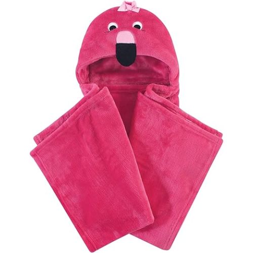 Hudson Baby Unisex Baby and Toddler Hooded Animal Face Plush Blanket, Flamingo, One Size