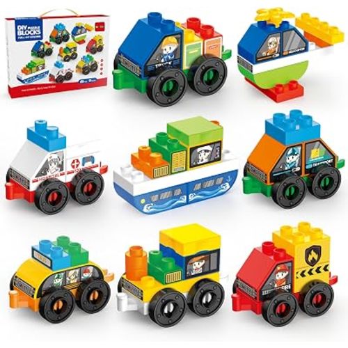 Toddler Car Building Blocks STEM Toy, Build 8 Cars