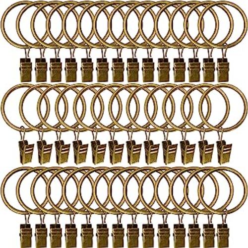 40 Pack Metal Curtain Rings with Clips, Drapery Clips Hooks, Decorative Curtain Rod Clips 1.5 in Interior Diameter, Antique Bronze