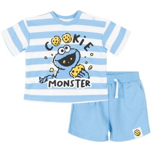 Sesame Street Newborn Baby Boys T-Shirt and French Terry Shorts Outfit Set Periwinkle Blue / White 0-3 Months