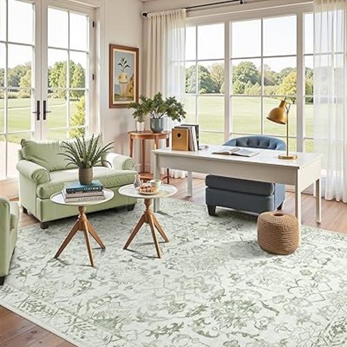Sage Area Rugs 7x9 for Living Room, Washable Vintage Rugs for Bedroom, Distressed Throw Rug, Non Slip Rug Carpet for Bedroom Dining Nursery