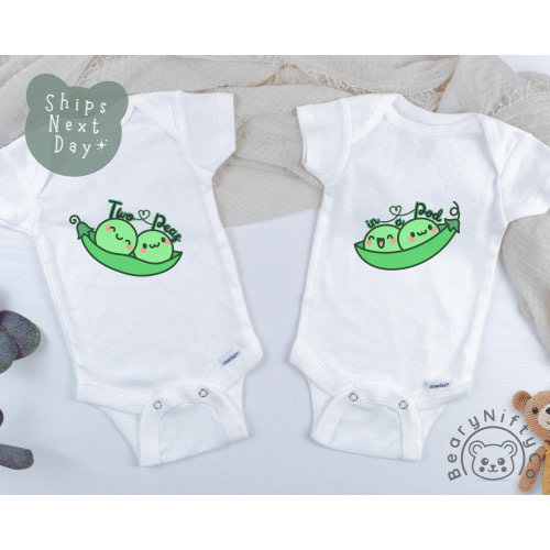 Twins Set Baby Onesies® Brand, Two Peas in A Pod Baby Clothes, Cute Matching Twin Outfits for Newborns