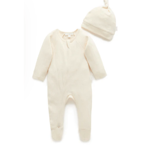 Pointelle Growsuit & Hat Pack - Purebaby
