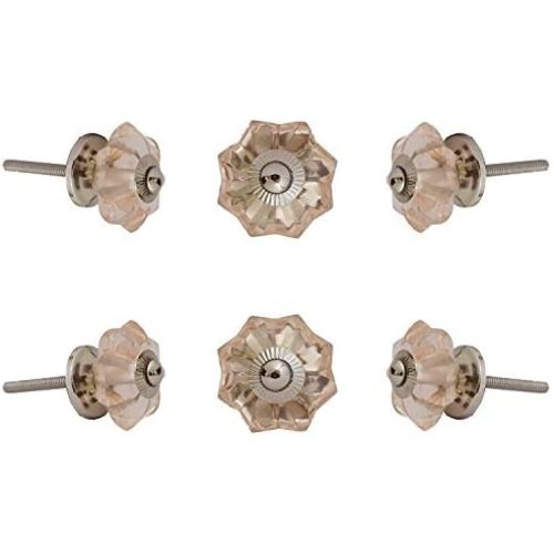 Perilla Home Set of 6 Crystal Glass Knobs Decorative Melon Knobs for Home Kitchen Cabinet Hardware Cupboard Door Dresser Wardrobe Drawer Pulls (Pink, Small)