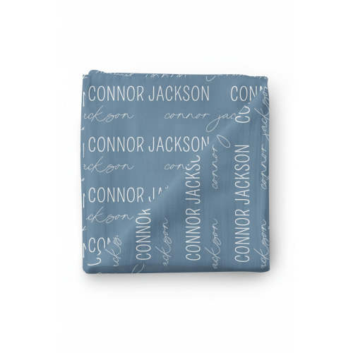 Personalized Dusty Blue Baby Name Swaddle Blanket - Block & Script
