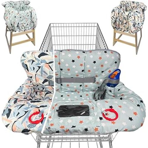 Shopping Cart Cover for Baby Grocery Cart Cover for Baby boy and Baby Girl, High Chair Cover for Baby and Toddler, Baby Registry Gift - Waterproof - Extra Large - Cotton - Double Sided (Multicolor)