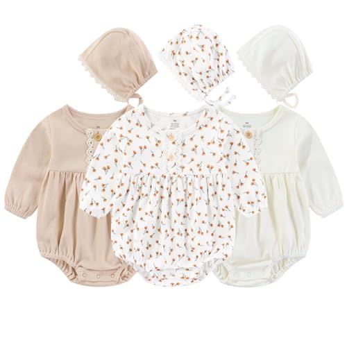 Ruliby Baby Girl Outfit Cotton Bubble Romper Floral Dress Infant Girls Clothes 3-pack
