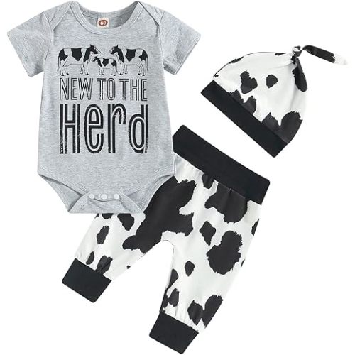 Twopumpkin Infant Baby Boy Farm Letter Bodysuit Romper and Long Pants Newborn Coming Home Outfit Cute Clothes Sets with Hat