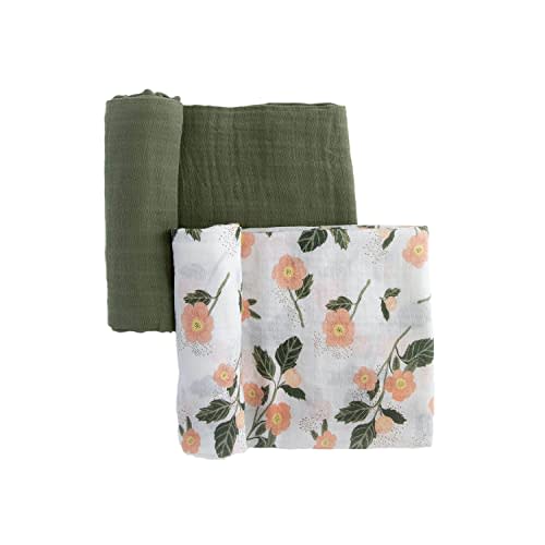 RED ROVR Organic Cotton Swaddle | Newborn Receiving Blanket | Baby Wrap | Boy, Girl, Unisex | Soft, Lightweight, Breathable | Burping, Nursing | 2-Pack | 44" x 44" | Blushing Bloom