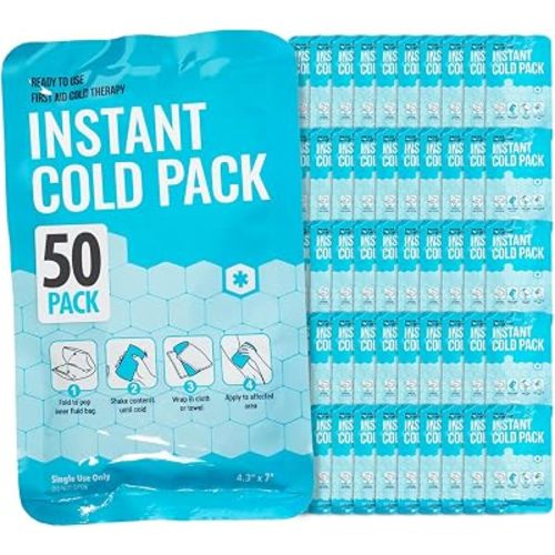 4x7 Instant Cold Pack - Bulk Box of 50 | Cold Compress Instant Ice Pack for Emergency | Disposable Ice Packs for Injuries | Instant Breakable Ice Packs for First Aid – FSA-HSA Eligible