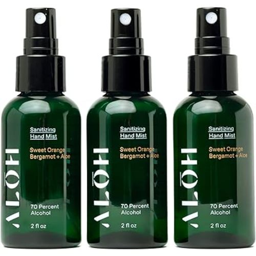 ALŌH Hand Sanitizer Mist 3-pack | Sweet Orange Bergamot + Aloe | 70% Alcohol Hydrating Hand Sanitizer Spray with Essential Oil, for Kids & Adults | 2oz Travel Size Bottle (set of 3)