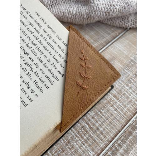 Leather Embroidered Bookmark: Botanic Corner Bookmark, Book Accessory Gift
