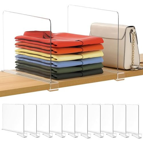 10 Pack 12 Inches [Extra Tall Version] Clear Shelf Dividers for Organization, Acrylic Closet Shelf Vertical Shelves Organizer for Bedroom, Kitchen and Office