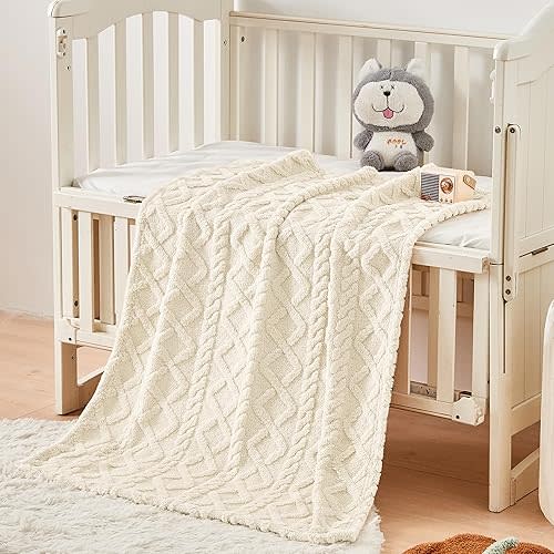 Sherpa Fleece Baby Blanket, Ultra Soft Fluffy Premium Baby Blankets for Boys Girls, Cozy Infant Toddler Newborn Receiving Blankets for Crib Stroller 30”×40” (Cream)