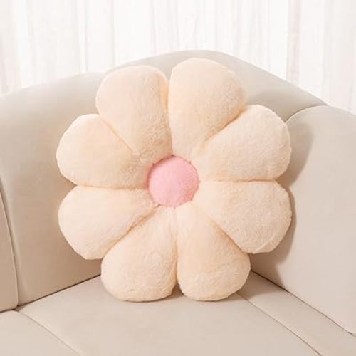 FIONOUT Flower Pillow Decorative Pillows, 25.5In Daisy Pillow Cute Flower Shaped Pillow Floor Seating Custion for Reading, Couch and Room Dector (65CM/Beige)