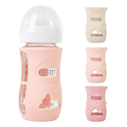 3 Pack Silicone Sleeves for Philips Avent Natural Glass Baby Bottles, Anti Breakage Baby Bottle Holder for Baby Girls, Compatible Philips Avent Glass Natural Baby Bottle, 4 oz