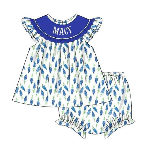 CUSTOM PREORDER: Custom Name Bluebonnet Diaper Set