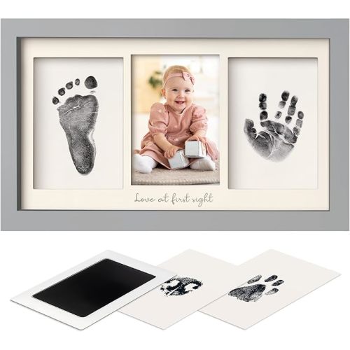 KeaBabies Inkless Baby Hand and Footprint Kit - Clean Touch Ink Pad for Foot & Handprint, Cute Dog Paw Print Kit Keepsake, Baby Shower Gifts for New Mom, Nursery Newborn Keepsake Frame (Cloud Gray)