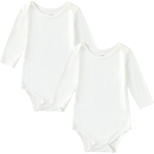 DEFAHN 2PCS Bamboo Baby Rompers Unisex Onsies - Long Sleeve White - 0-3 months