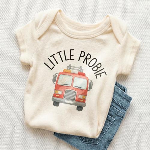 Little Probie Baby Onesie - Cute Firefighter Fire Truck Bodysuit