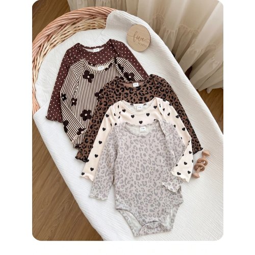 SHEIN (10pcs Sets, Get 5 Set Random)Baby Girl Cute Knitted Floral & Striped Pattern Long Sleeve Autumn Romper Set | SHEIN USA