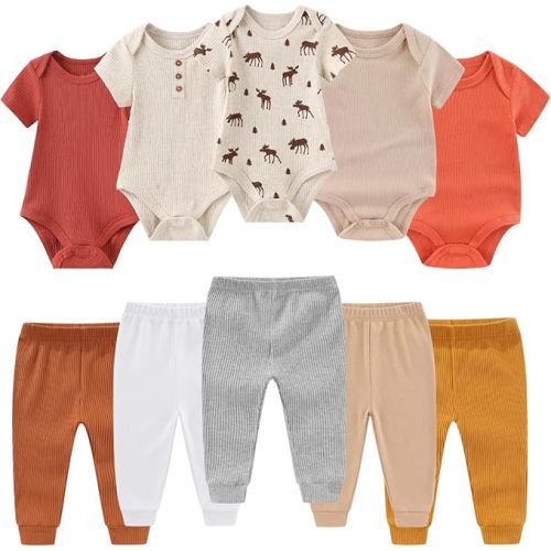 Baby Bodysuit and Pant Set 10 Pack Cotton Newborn Baby Boy Girl Clothes Outfits