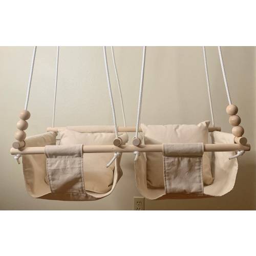 Handmade Twin Baby Swing: Canvas Nursery Decor, First Birthday Gift