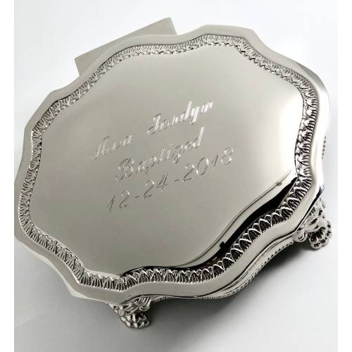Personalized victorian 6" jewelry box - Engraved with text or monogram  - Large Silver jewelry box Flower girl gift