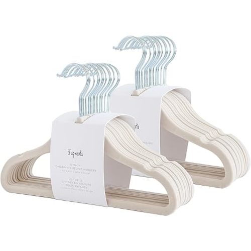 3 Sprouts Velvet Baby Hangers - Non-Slip Hanger for Infant, Toddler, Baby Clothes - Closet Kids Hangers with Slim Design, Nordic Colors, Pack of 30 - Beige