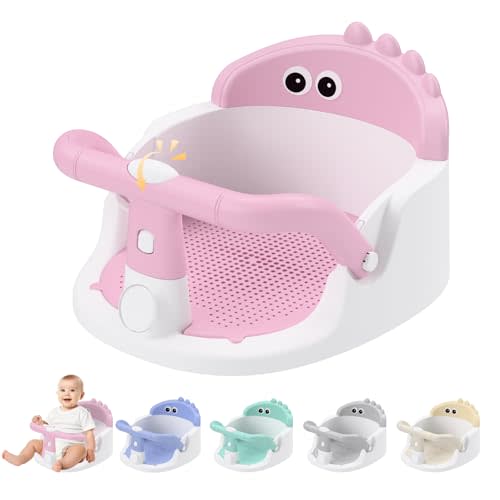 Baby Bath Seat for Babies 6 Months & Up Sitting Up with Suction Cups, Pink | 360° Stable Toddler Bath Chair with One-Touch Button | Baby Bath Tub Seat, Open Design, Detachable, Non-Slip, Easy to Clean