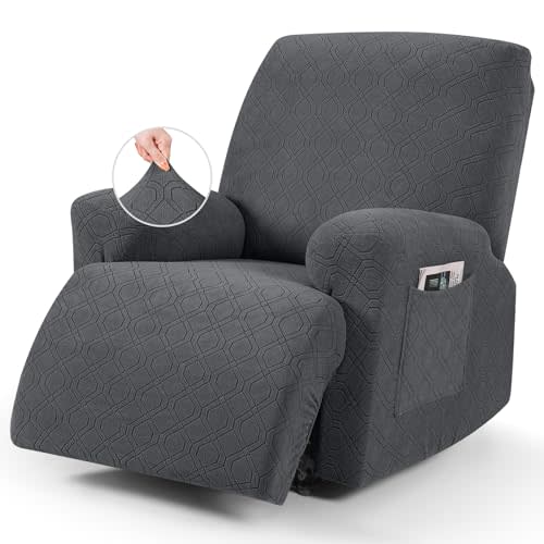 VANSOFY Stretch Recliner Chair Cover, Slipcover, Charcoal Gray, 1 Seater | Soft Furniture Protector, Washable Slipcover with Pocket, Pets Sofa Cover, High Stretchy fabric Couch Cover